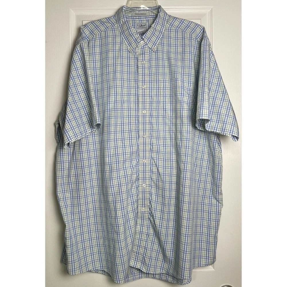 L.L.Bean Mens‎ XXL Tall Wrinkle Resistant Short Sleeve Plaid Button Down Shirt - Picture 2 of 8